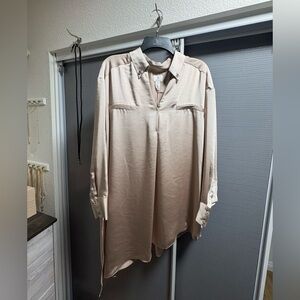 b New York side tie satin blouse, size XL